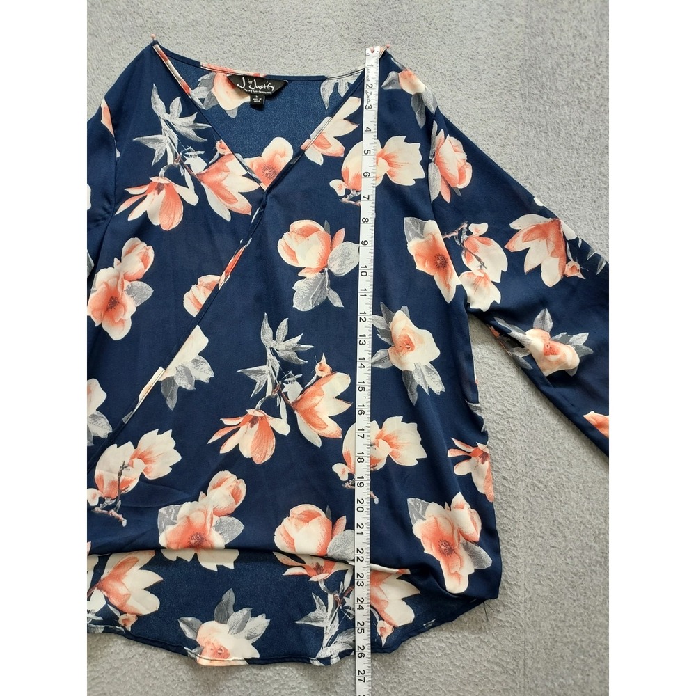 Justify Women Tunic Top M Navy Blue Floral V Neck Long Sleeve Summer Bohemian - Picture 6 of 16